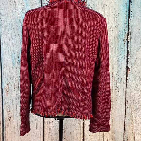 PAPERWHITE EUC Red Navy Textured Fringed Blazer - Picture 13 of 14